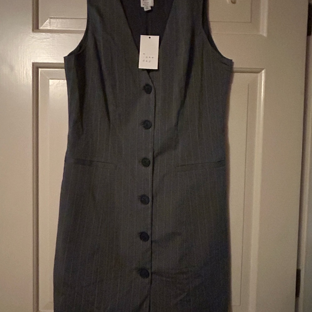 a new day Dark Gray Pinstripe Midi Dress